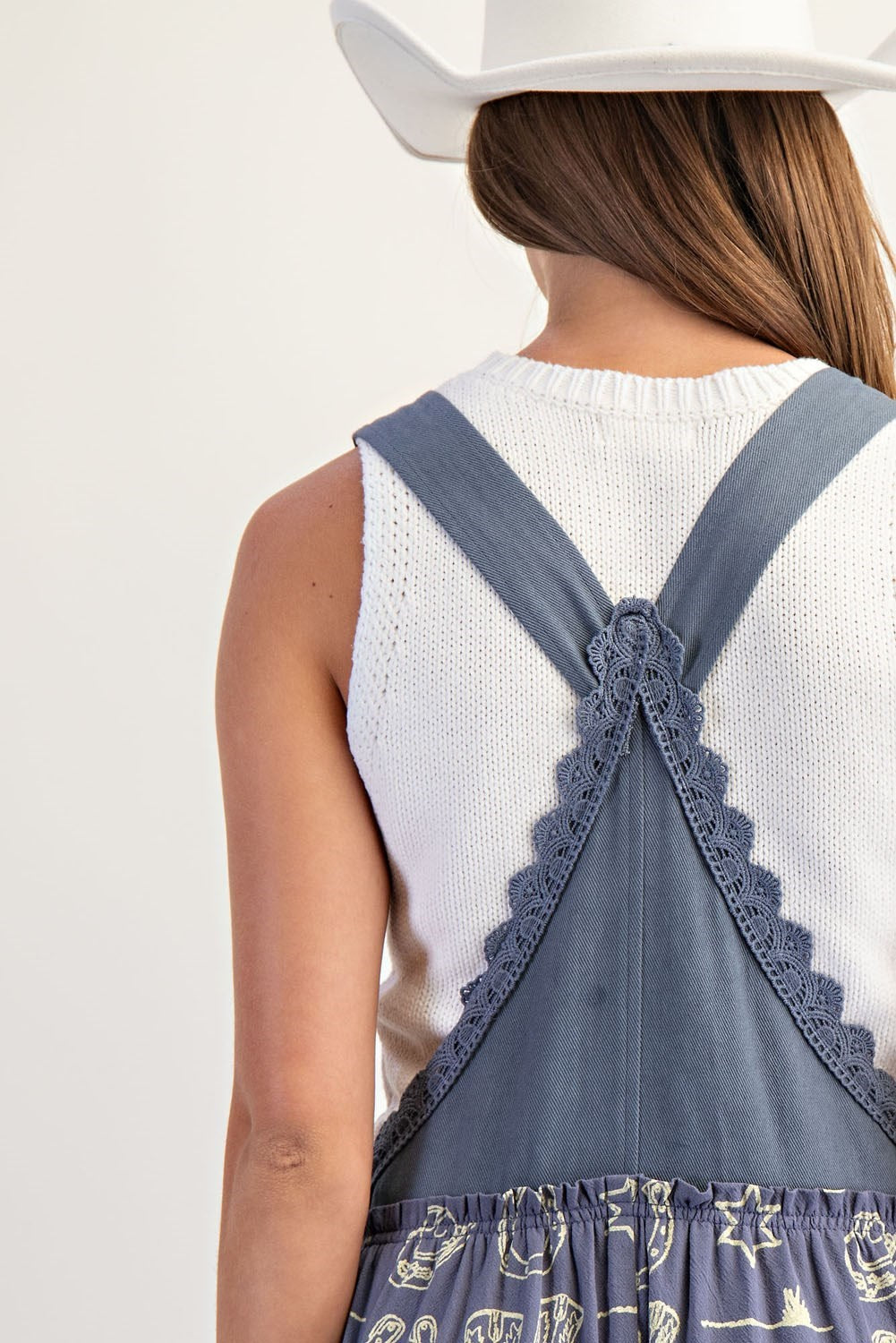 Western Graphic Print Tiered Wide Leg Overalls Jumpsuit - eesome - RARA Boutique 