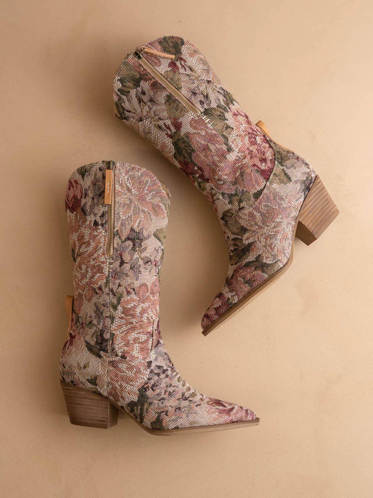 Vintage Floral Jacquard Tapestry Mid-Calf Western Boots - Oasis Society - RARA Boutique 