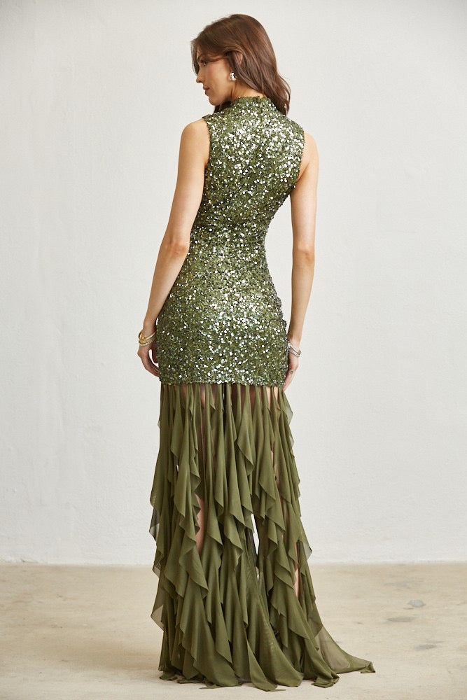 Sequin Ruffle Hem Floor-Length Gown - Blithe - RARA Boutique 