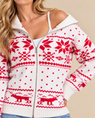 RARA Boutique Fair Isle knit sweater jacket with colorful holiday stripes, cozy and stylish for festive winter wear.
