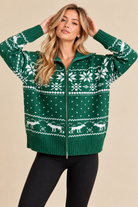 Cozy Christmas Fair Isle knit sweater jacket with main strip design by RARA Boutique, featuring Nordic-inspired patterns and warm winter style.