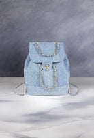 Denim Chain Drawstring Mini Backpack - RARA Boutique 