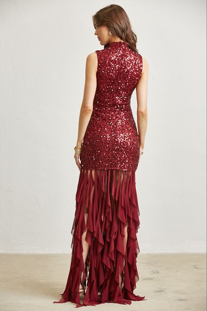 Sequin Ruffle Hem Floor-Length Gown - Blithe - RARA Boutique 