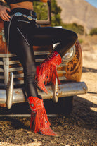 Fringe Western Boots with Rhinestones & Turquoise Studs - Azalea Wang - RARA Boutique 
