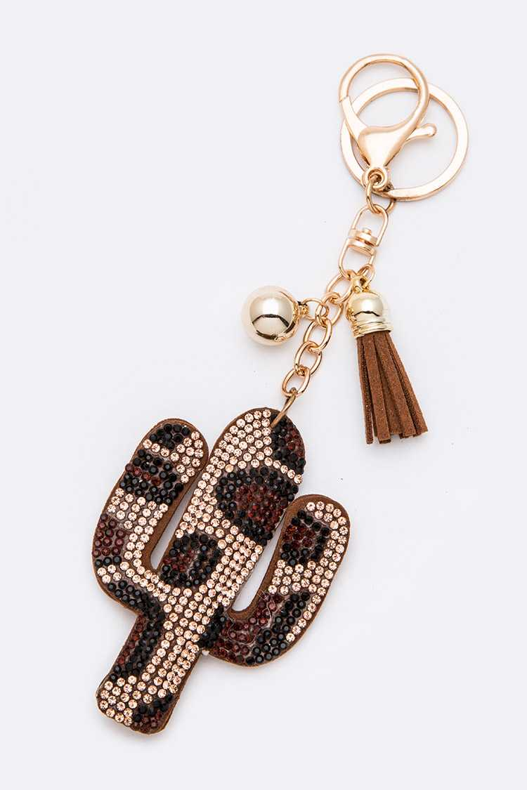 Rhinestone Leopard Print Cactus Keychain - RARA Boutique 