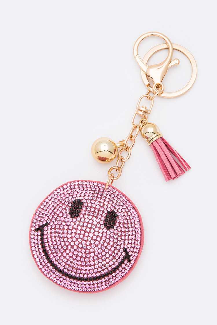 Rhinestone Smiley Face Pillow Key Chain - RARA Boutique 