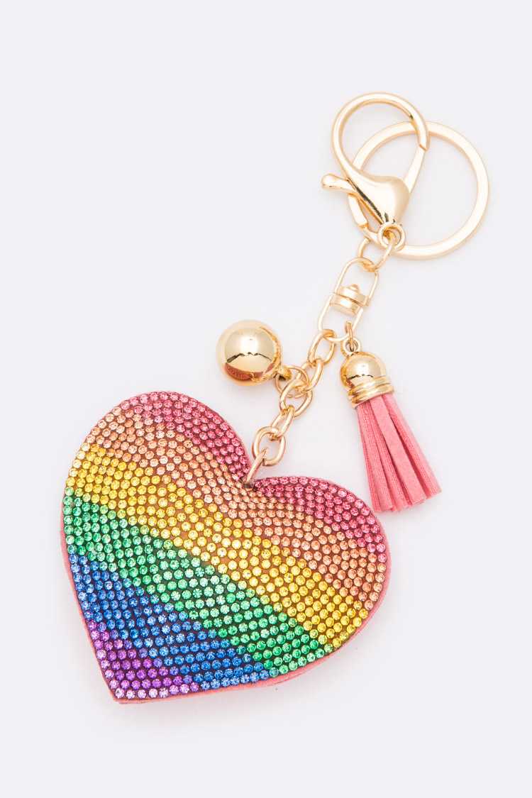 Rainbow Heart Rhinestone Pillow Key Chain - RARA Boutique 