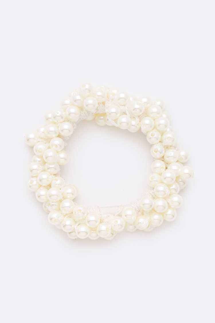 Faux Pearl Cluster Scrunchie Hair Tie - RARA Boutique 