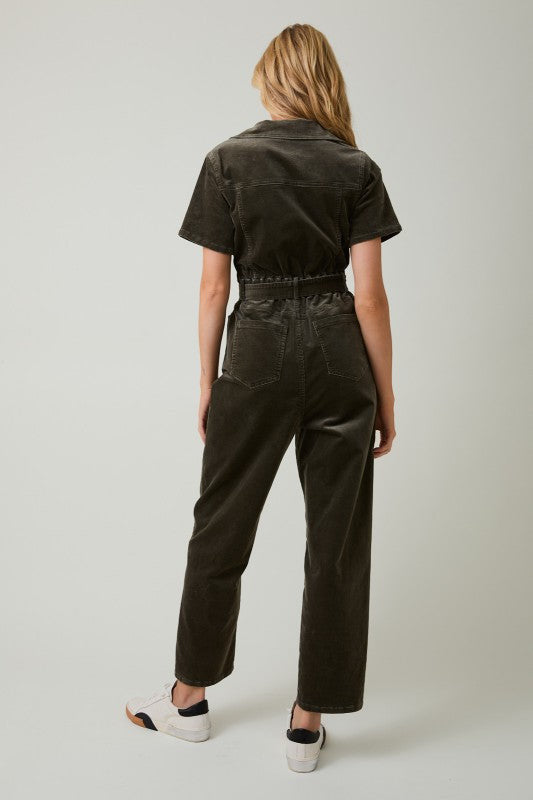 Corduroy Straight Leg Utility Jumpsuit with Waist Tie - Sunday Edition - RARA Boutique 