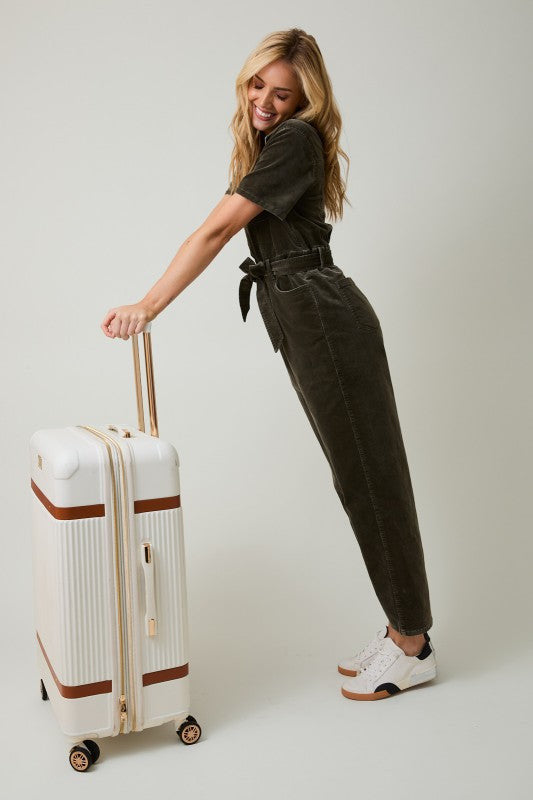 Corduroy Straight Leg Utility Jumpsuit with Waist Tie - Sunday Edition - RARA Boutique 