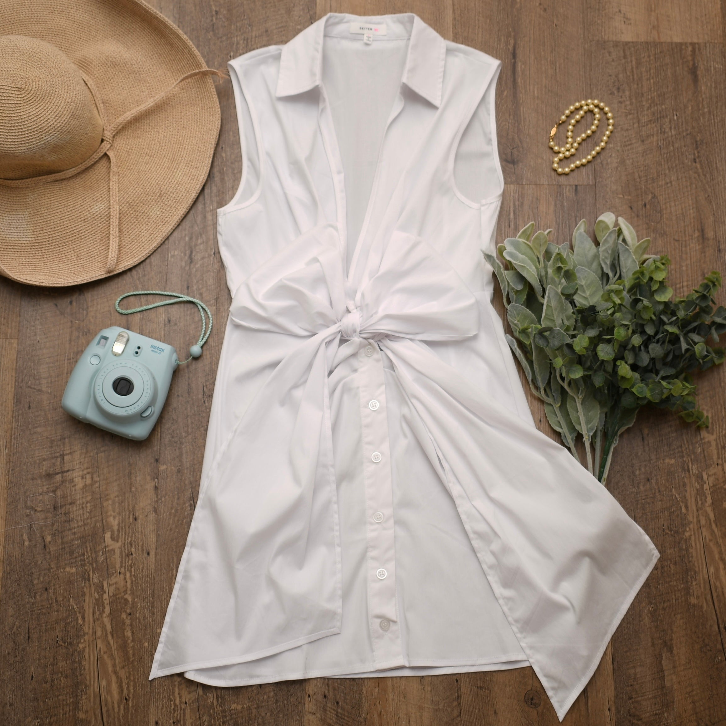 V-Neck Poplin Sleeveless Dress with Bow - RARA Boutique 