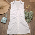 V-Neck Poplin Sleeveless Dress with Bow - RARA Boutique 