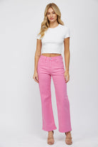 Wide Leg High Rise Tummy Tuck Cropped Cuffed Jeans - Mica - RARA Boutique 