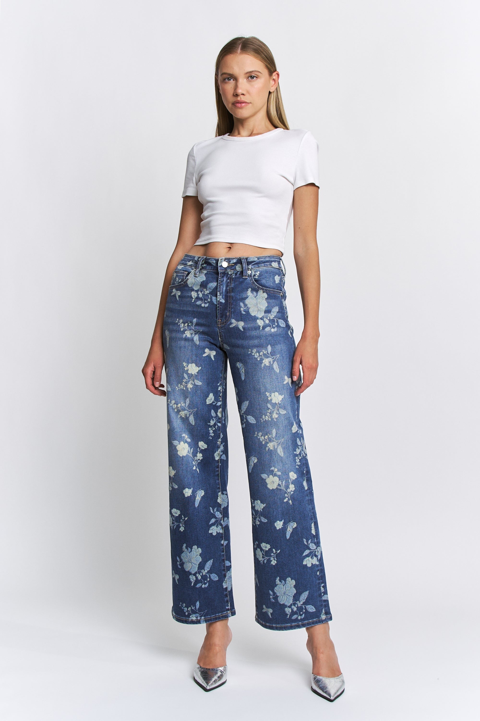 Floral Print Wide Leg Jeans - Mica - RARA Boutique 