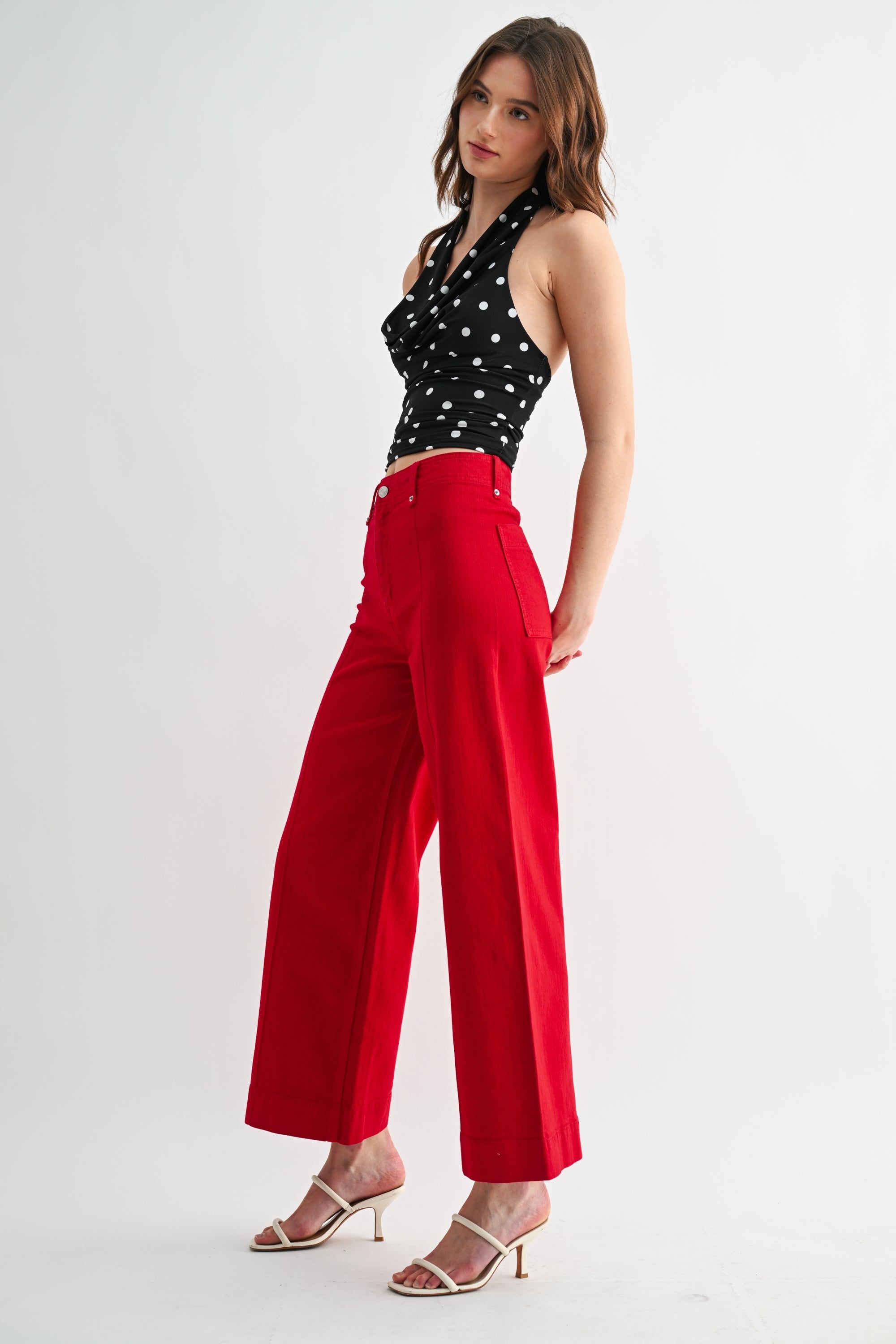 Front Seam Cropped Wide Leg High Waist Jeans - Mica - RARA Boutique 