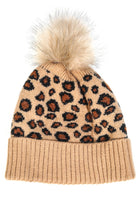 Leopard Print Pom-Pom Beanie - RARA Boutique 