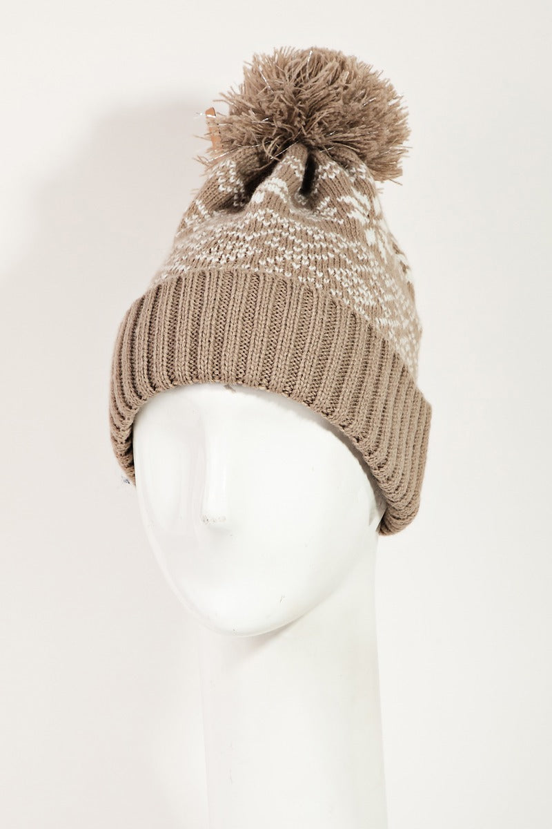 Christmas Snowflake Print Beanie - RARA Boutique 