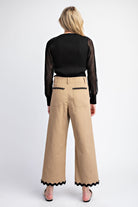 Wavy Contrast Ric Rac Trim Cropped Wide Leg Pants - eesome - RARA Boutique 