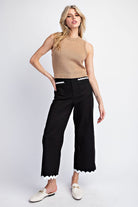 Wavy Contrast Ric Rac Trim Cropped Wide Leg Pants - eesome - RARA Boutique 