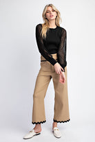 Wavy Contrast Ric Rac Trim Cropped Wide Leg Pants - eesome - RARA Boutique 