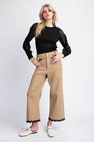 Wavy Contrast Ric Rac Trim Cropped Wide Leg Pants - eesome - RARA Boutique 