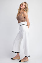 Wavy Contrast Ric Rac Trim Cropped Wide Leg Pants - eesome - RARA Boutique 