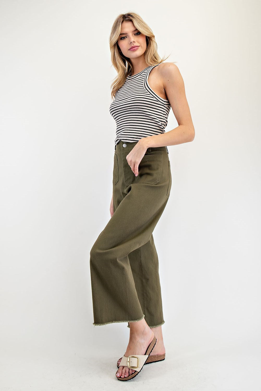 Soft Wash Straight Leg Pants with Raw Hems & Patch Pockets - eesome - RARA Boutique 