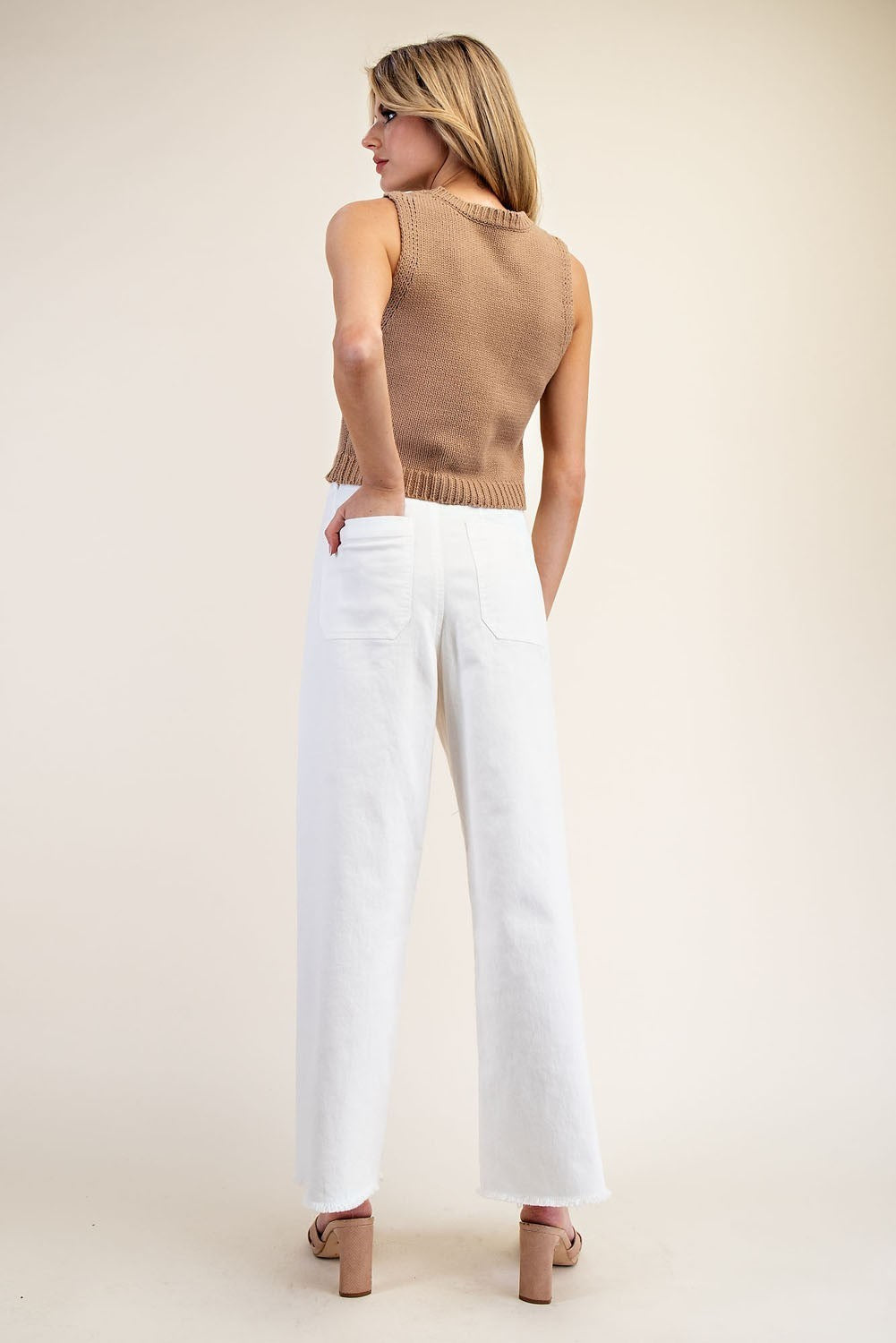 Soft Wash Straight Leg Pants with Raw Hems & Patch Pockets - eesome - RARA Boutique 