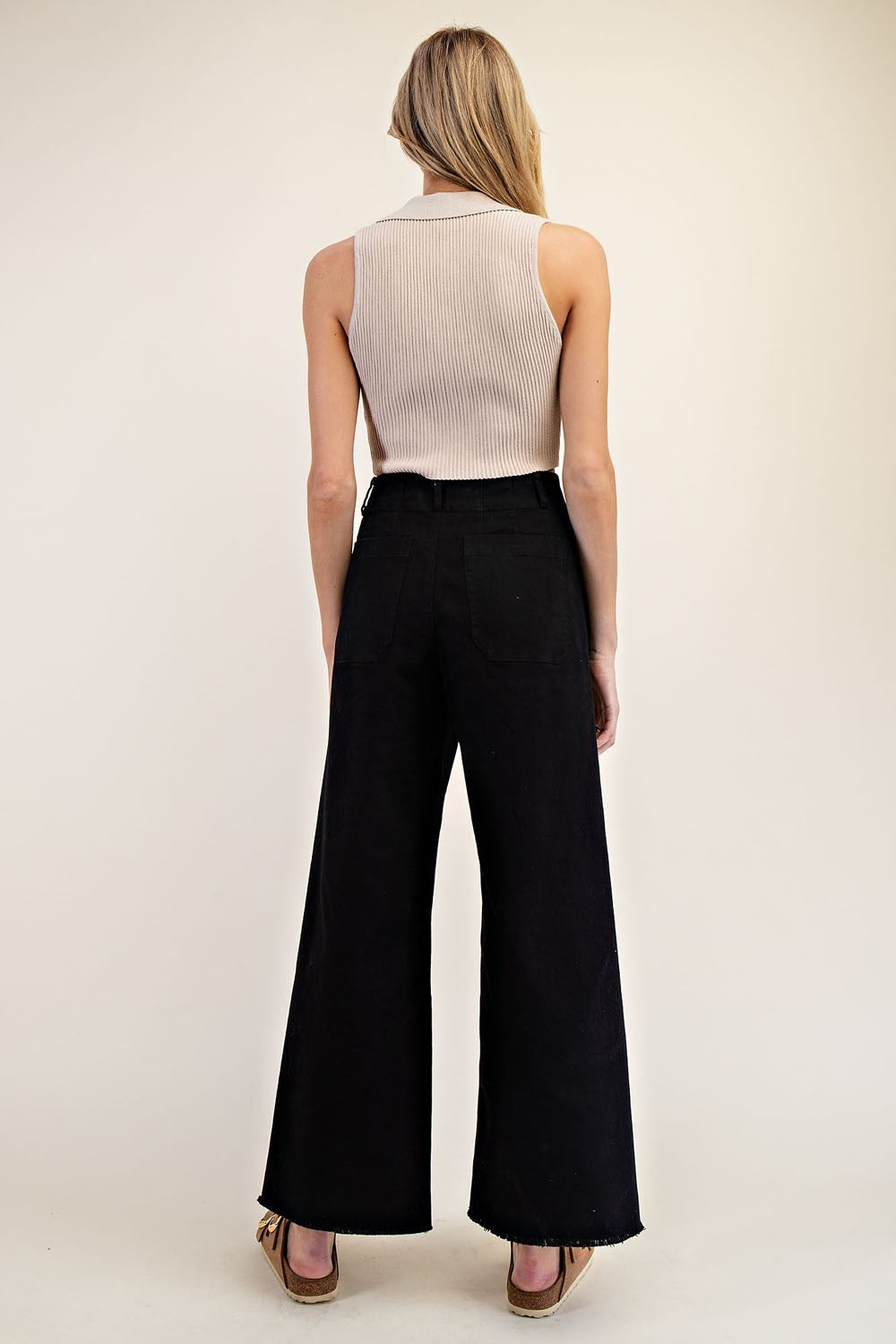 Soft Wash Straight Leg Pants with Raw Hems & Patch Pockets - eesome - RARA Boutique 