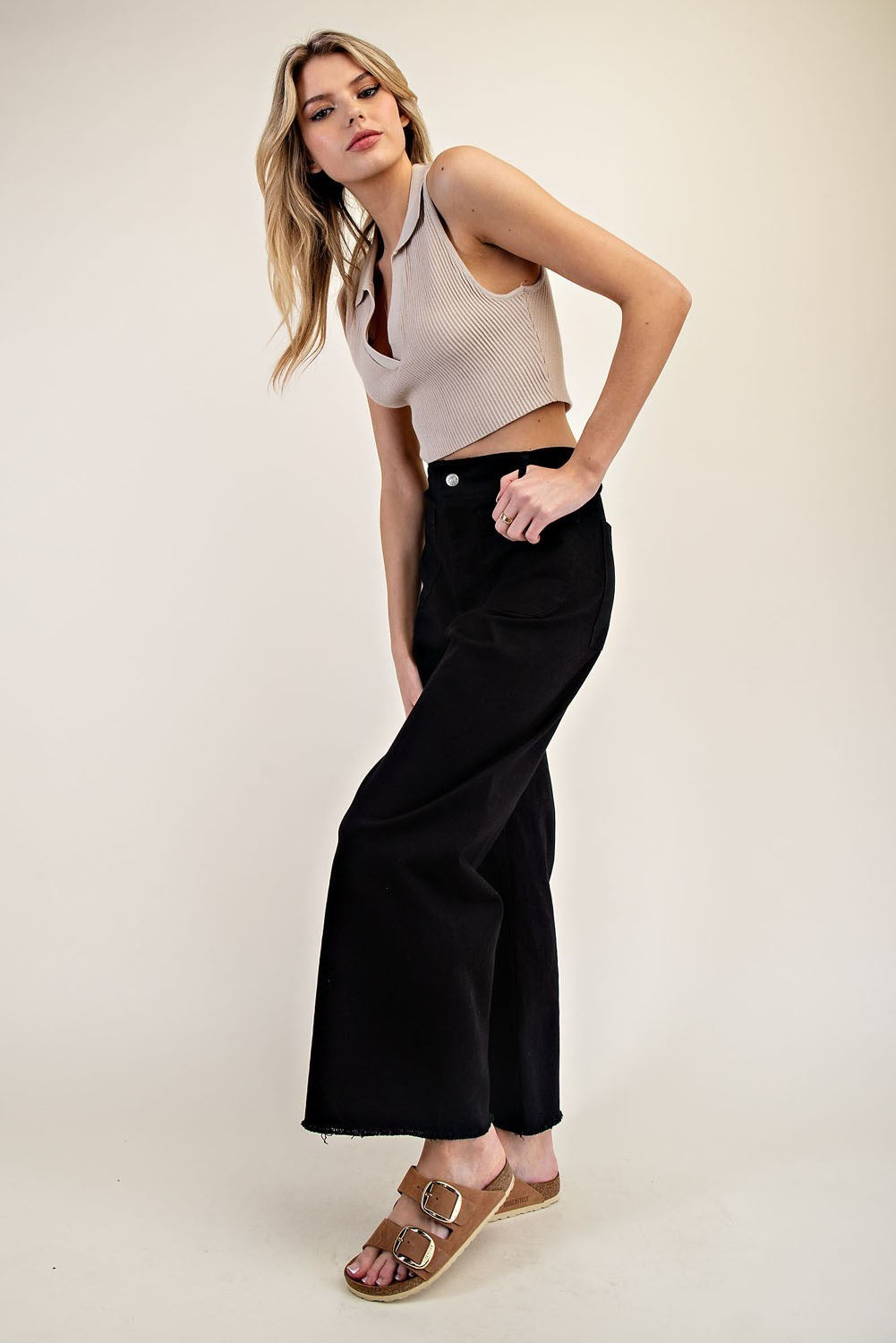 Soft Wash Straight Leg Pants with Raw Hems & Patch Pockets - eesome - RARA Boutique 