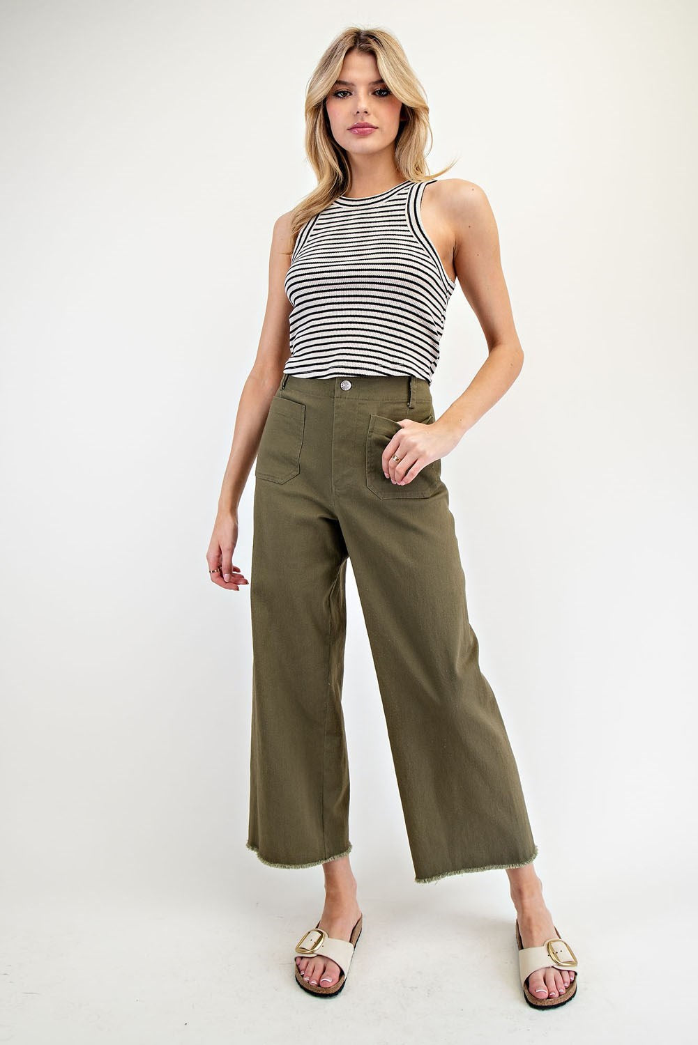 Soft Wash Straight Leg Pants with Raw Hems & Patch Pockets - eesome - RARA Boutique 