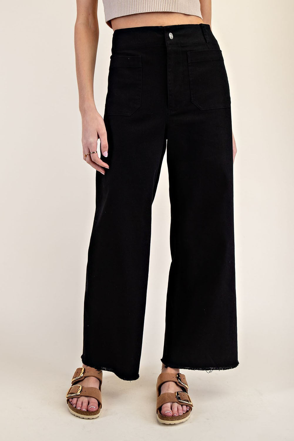 Soft Wash Straight Leg Pants with Raw Hems & Patch Pockets - eesome - RARA Boutique 