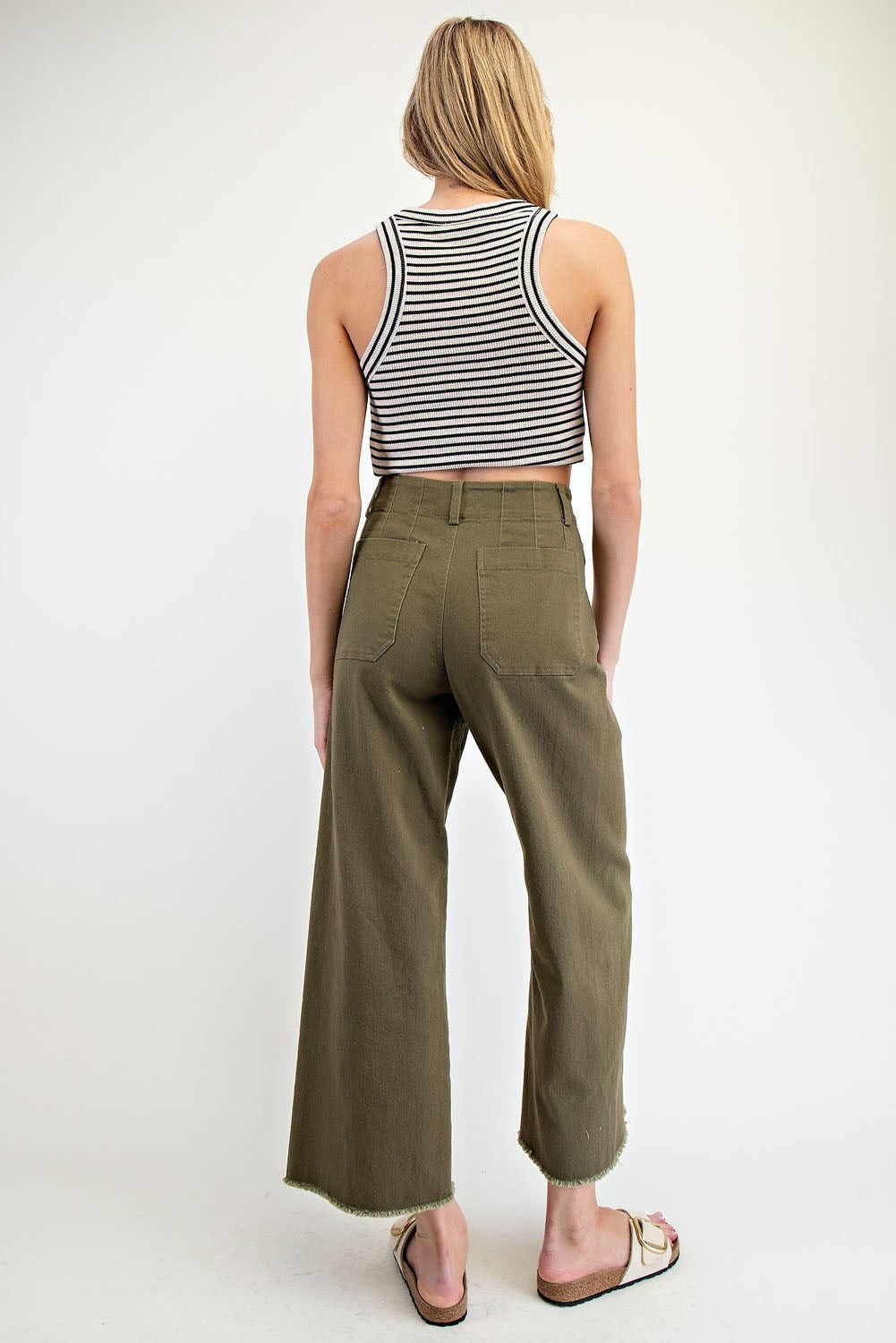 Soft Wash Straight Leg Pants with Raw Hems & Patch Pockets - eesome - RARA Boutique 