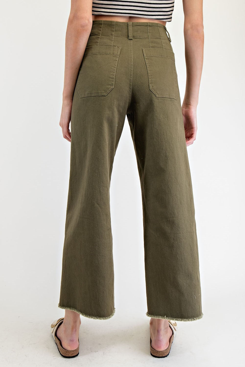 Soft Wash Straight Leg Pants with Raw Hems & Patch Pockets - eesome - RARA Boutique 