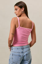 Pink American flag patchwork cropped tank top with contrast trim from RARA Boutique, featuring a stylish, casual design.