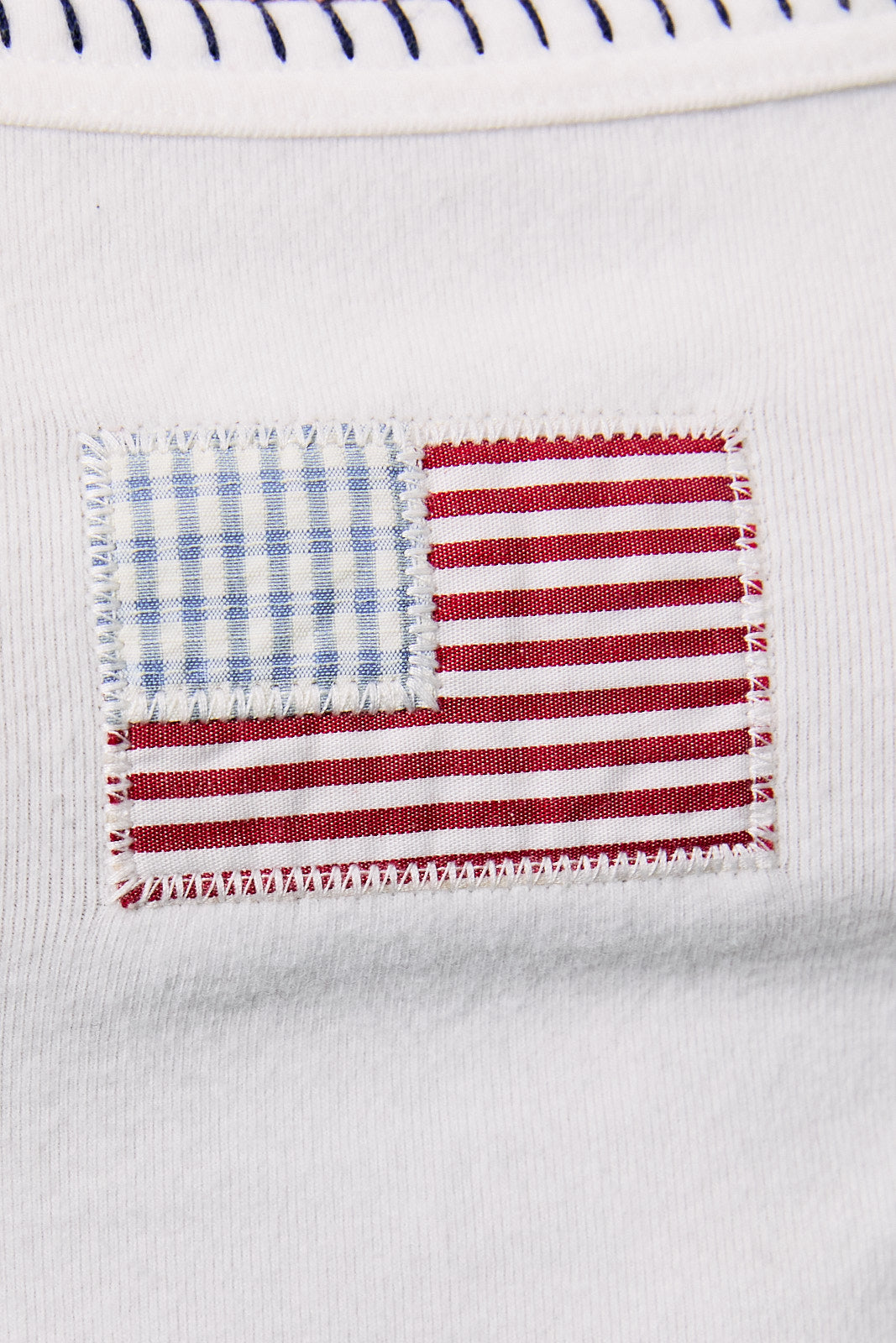 White American flag patchwork cropped tank top with contrast trim, stylish RARA Boutique sleeveless summer top.