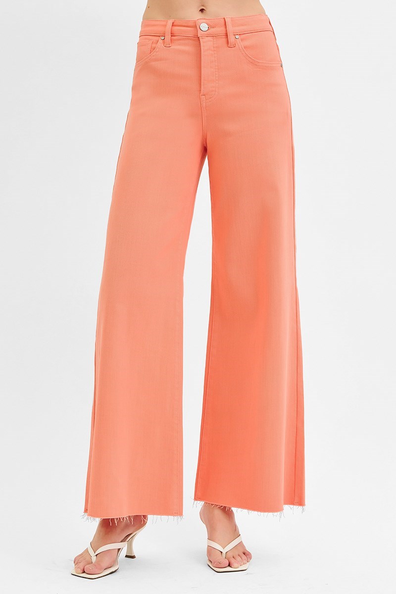 Tummy Control High Rise Wide Leg Palazzo Jeans with Raw Hem - Risen - RARA Boutique 