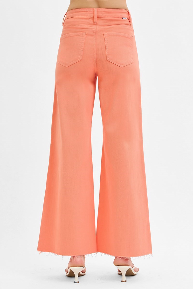 Tummy Control High Rise Wide Leg Palazzo Jeans with Raw Hem - Risen - RARA Boutique 