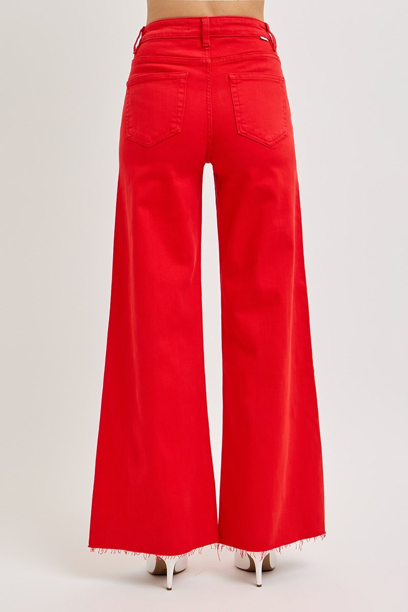 Tummy Control High Rise Wide Leg Palazzo Jeans with Raw Hem - Risen - RARA Boutique 