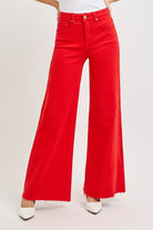 Tummy Control High Rise Wide Leg Palazzo Jeans with Raw Hem - Risen - RARA Boutique 