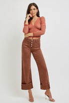 Wide Leg Patch Pocket Cuffed Jeans - Risen - RARA Boutique 