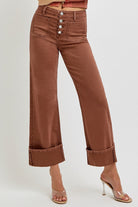 Wide Leg Patch Pocket Cuffed Jeans - Risen - RARA Boutique 