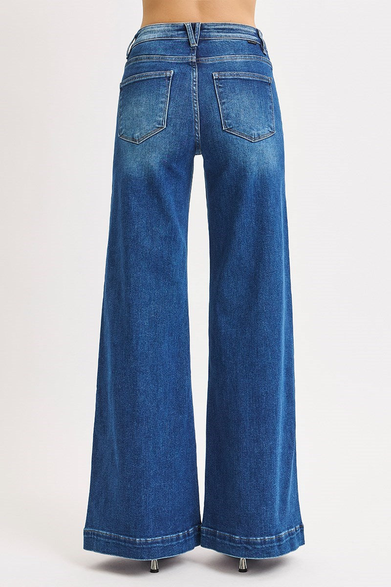 Mid Rise Wide Leg Patch Pocket Jeans - Risen - RARA Boutique 