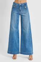 Mid Rise Wide Leg Patch Pocket Jeans - Risen - RARA Boutique 