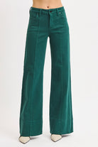 Tummy Control Mid Rise Pin Tuck Wide Leg Jeans with Wide Hem - Risen - RARA Boutique 