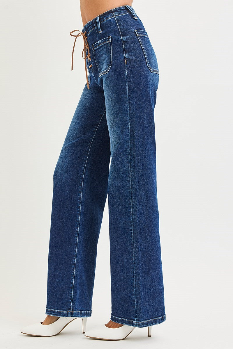 Lace-Up Wide Leg Patch Pocket Jeans – Risen - RARA Boutique 