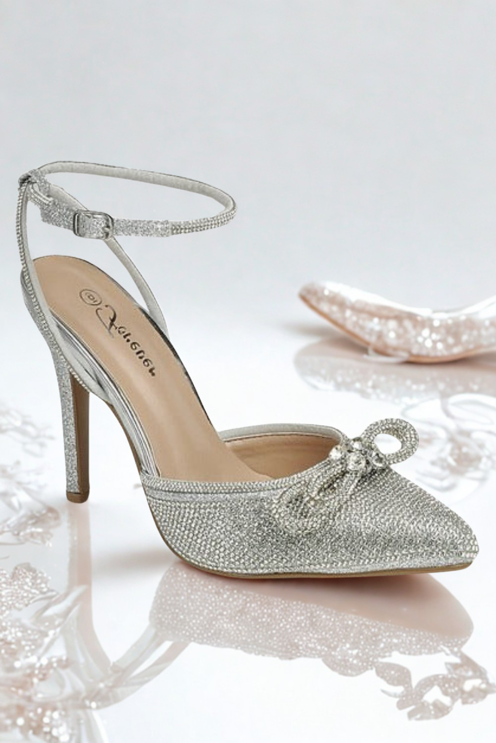 Sparkly Double Rhinestone Bow Pointed Toe High Heels - Forever - RARA Boutique 