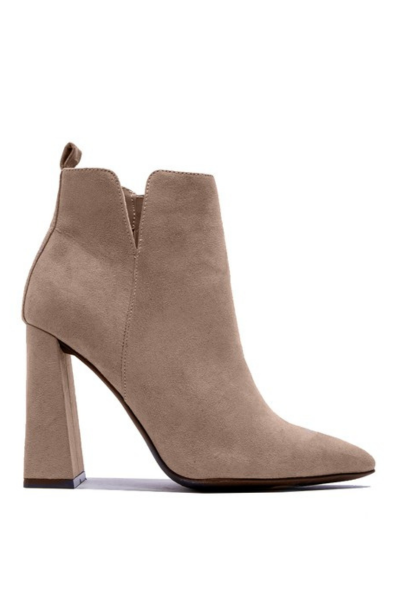 Qupid Suede Pyramid Heel Ankle Booties - RARA Boutique 