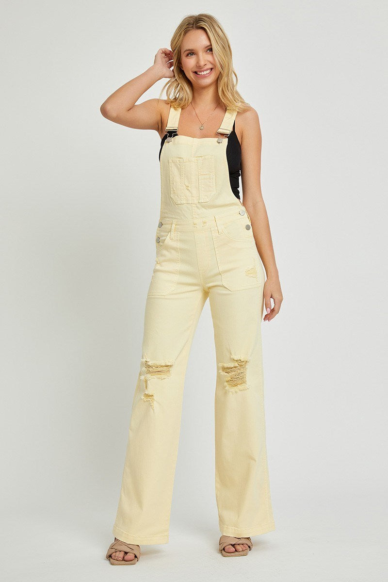Patch Pocket Wide Leg Denim Overalls - Risen - RARA Boutique 