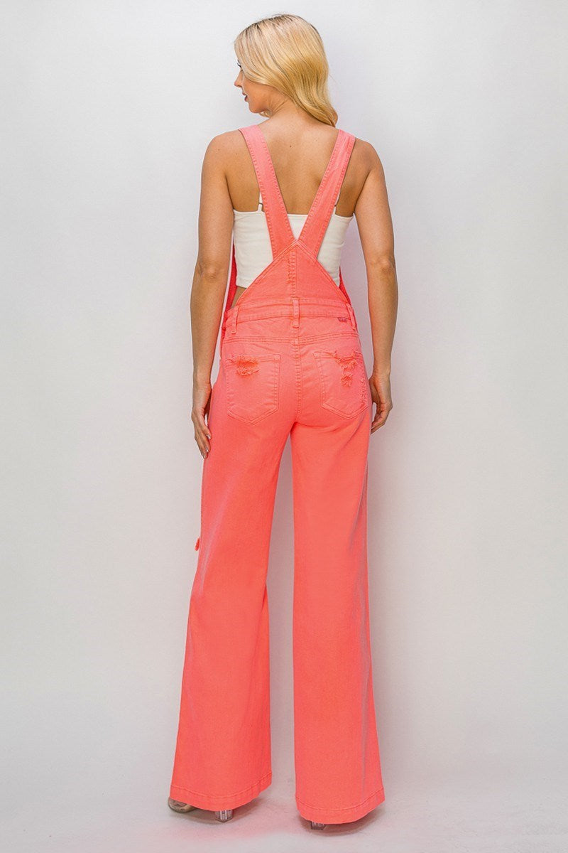 Patch Pocket Wide Leg Denim Overalls - Risen - RARA Boutique 